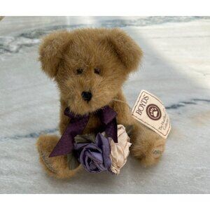 Boyds Plush Teddy Bear With Purple Bow & Floral Accent